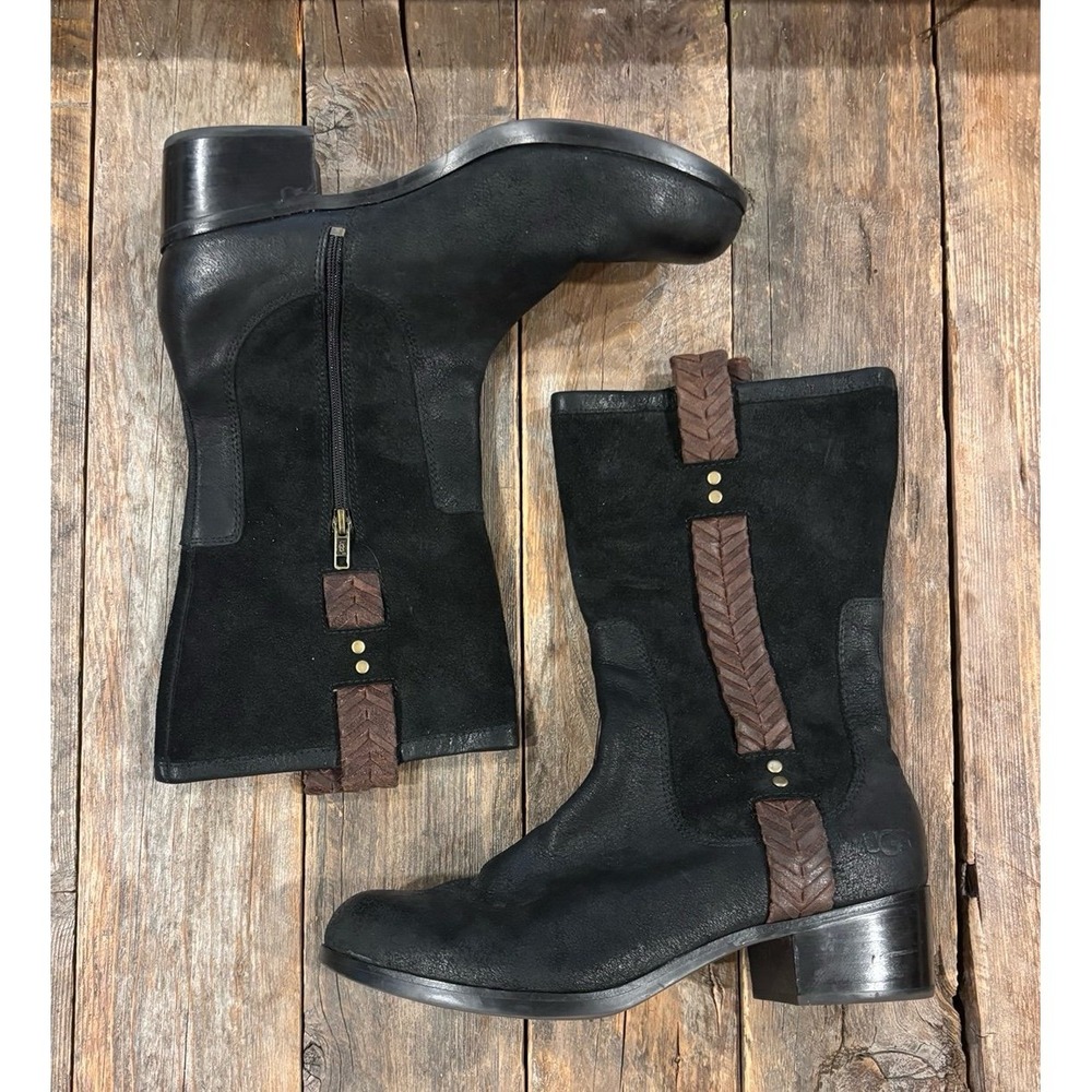 Ugg Jaspan Womens Black Suede Boots Brown Accents 1004206